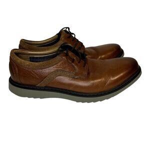 Clarks Men's Un Geo Lace Oxford Dark Tan Leather Size 10 Wide Brown Casual Shoe